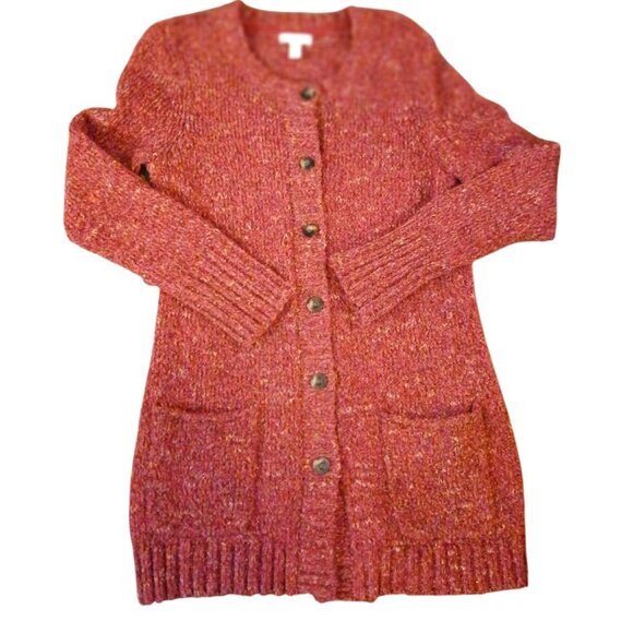 CHARTER CLUB Red Tweed Crew Neck Wool Blend Cardigan Size M - Picture 4 of 12